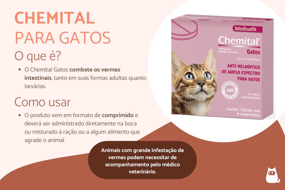 Chemital gatos - Para que serve, doses, efeitos colaterais