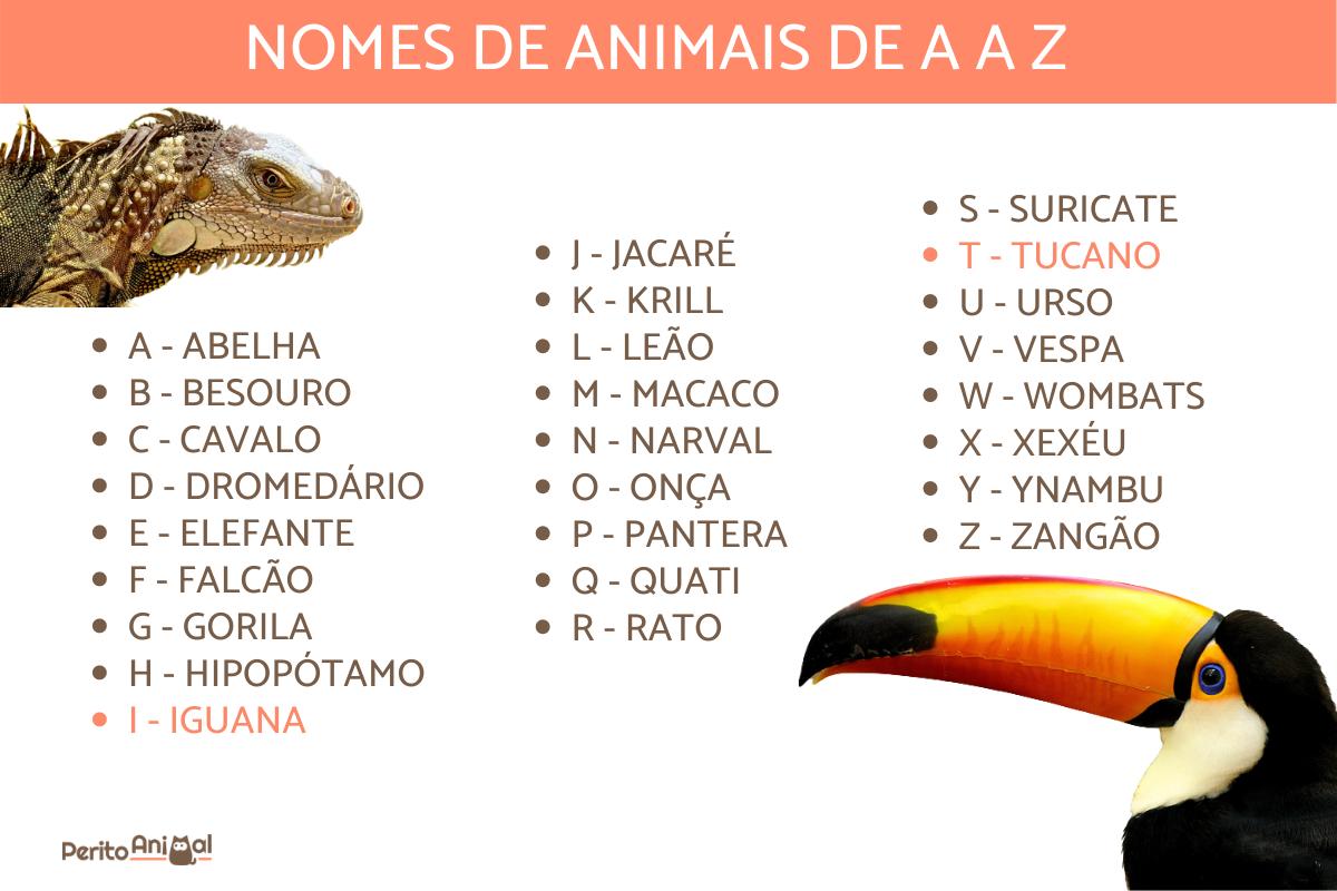 Nomes de animais de A a Z